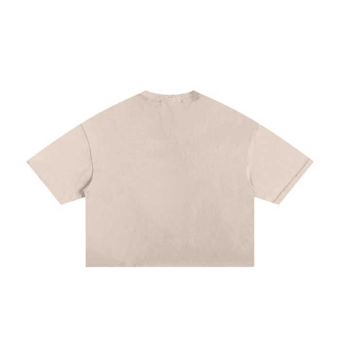 Women's Frayed Boxy Graphic Beige T-Shirt