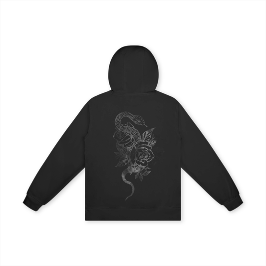 Snake And Flowers Design Women's Black Cotton Hoodie