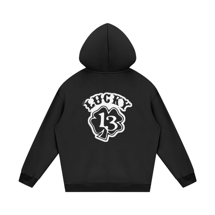 Streetwear Lucky Thirteen Men's Black Fleece Hoodie