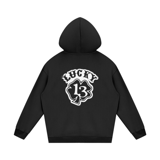 Streetwear Lucky Thirteen Men's Black Fleece Hoodie