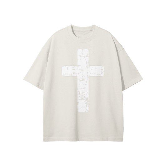 Unisex Front Cross Design Earth Tone Oversized T-Shirt