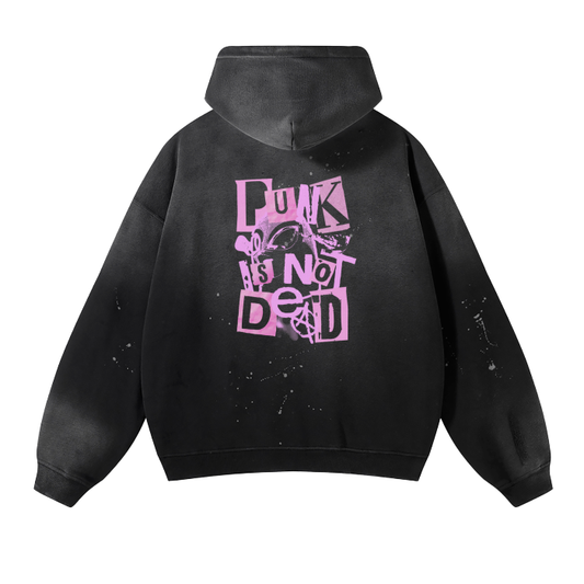 Unisex Pink Design Oversized Splatters Frayed Hoodie