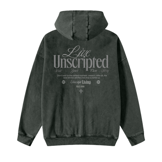 Unisex Streetwear Acid Washed Zip Fleece Oversized Hoodie