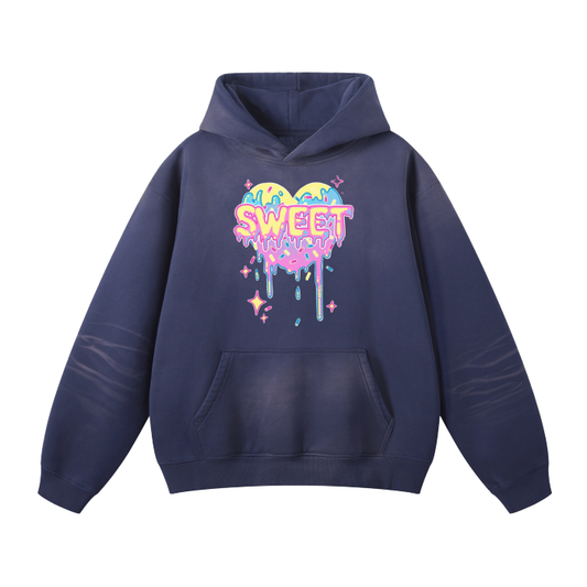 Royal Blue Streetwear Women's Washed Dyed Fleece Hoodie