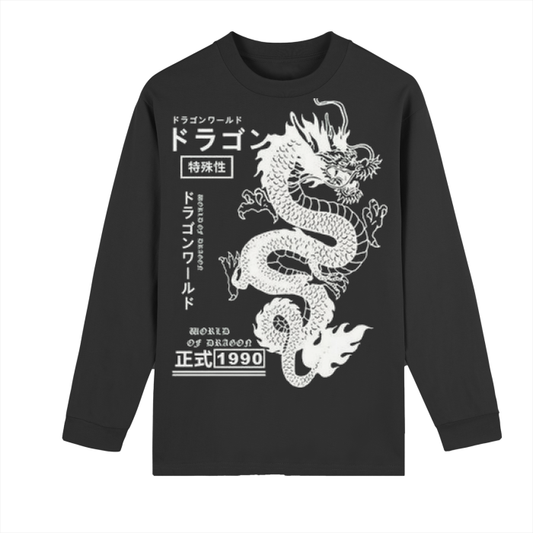 Unisex Crew Neck Dragon Drop Shoulder Long Sleeve Top