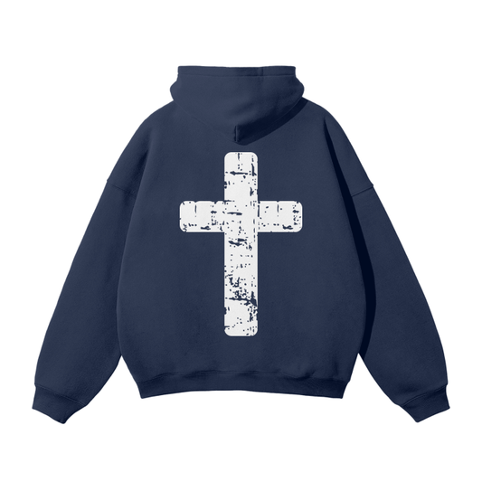 Streetwear Unisex Oversized Back Cross Design Fleece Hoodie