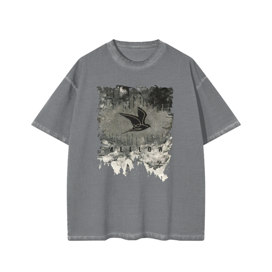 Gray Washed Effect Graphic Oversized Men's T-Shirt